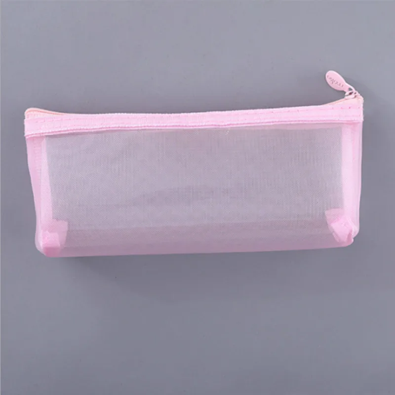 Pink 21x9x4cm Черный студент пеналы для школы прозрачный нейлоновый пенал девушка сетки пенал сумка для карандашей канцелярия Школьные принадлежности - Цвет: Pink 21x9x4cm