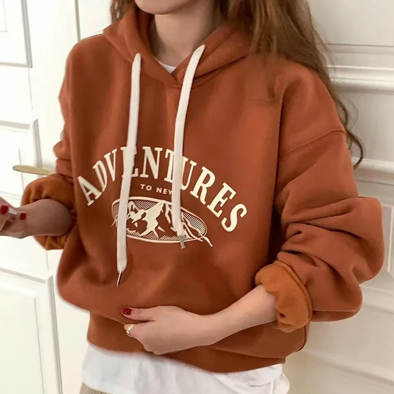 

Women Hipster Streetwear Sweatshirts 2021 Casual Pullover Loose Hoodies Letter Print Female Autumn Harajuku Hooded