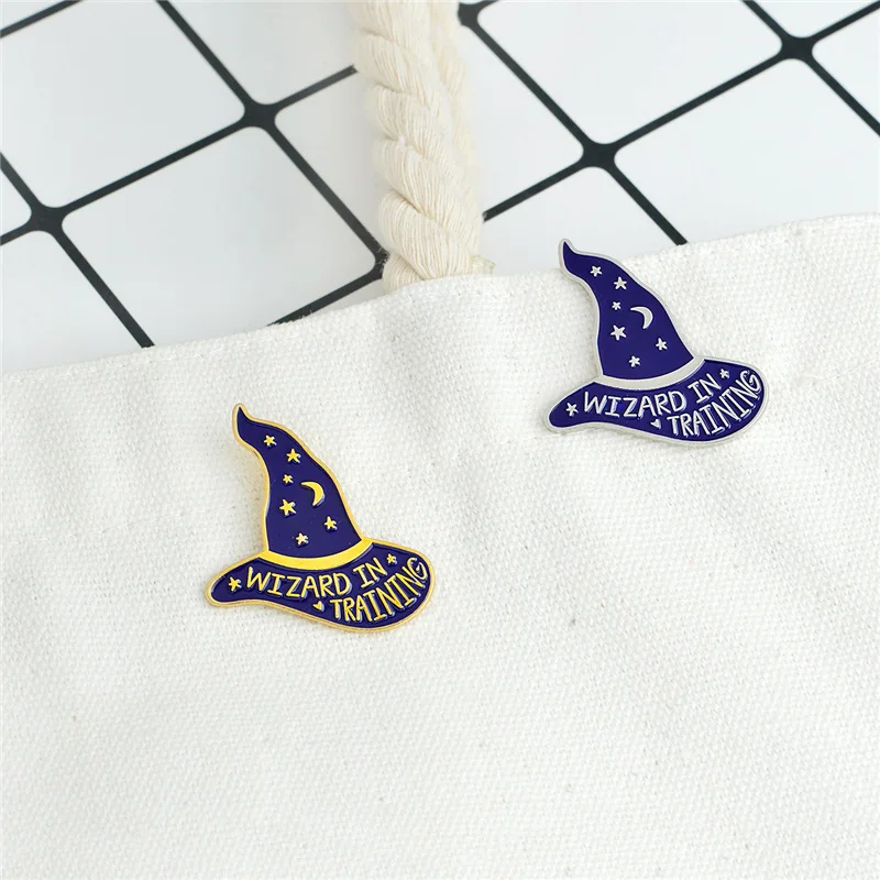 Значок волшебника в шляпе Луна Броши звезды пуговица Волшебный мир Сортировка