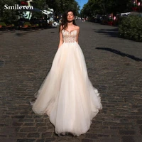 smileven champagne lace princess wedding dress 2020 3d appliqued lace robe de mariee lace bridal dresses train wedding gowns