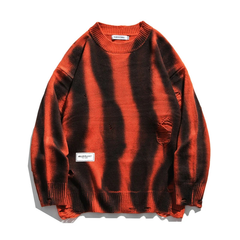 

Harajuku Streetwear Vintage 90s Distressed Sweater for Men and Women Oversized Retro Vertical Striped Ripped Pullover Jumper