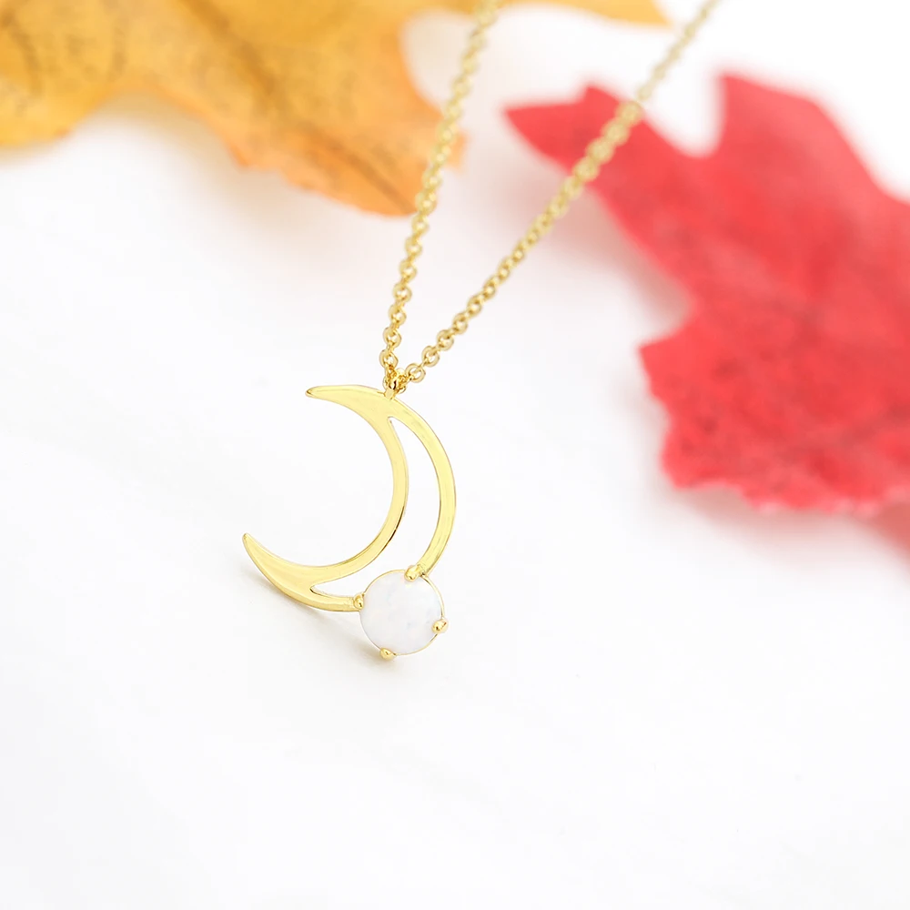 

Natural Gem Stone Moon Necklaces & Pendants White Rock Crystal Lapis Lazuli Opal Aventurine Jewelry For Women Clavicle Chains