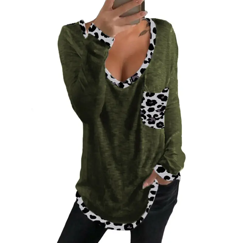 

Womens Sexy Leopard Print Long Sleeve T-Shirt Blouse Ladies Jumper Top Plus Szie