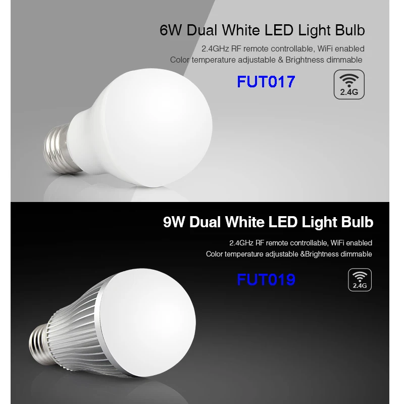 Miboxer E27 6W FUT017 9W FUT019 Dual White LED Light Bulb AC110 220V Smart indoor lamp 2.4G RF Remote /APP/ Voice control