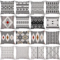 black white geometric plush cushion cover home decor vintage ethnic mandala pattern throw pillow cases decorative sofa 4545cm