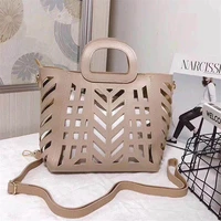 2021 brand large capacity hollow out beach bag elegant woman handbags two piece openwork bag solid color pu leather shoulder bag