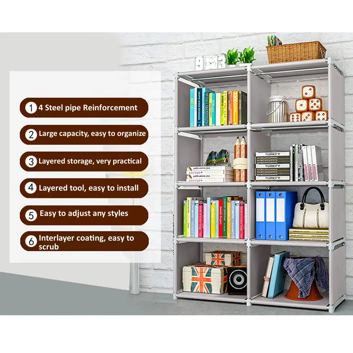 

8 Cube 4 Layer DIY Simple Bookshelf Easy Assembly Bookcase Can Be Moved Children's Debris Rack Shelf Home Furniture Book Shelf