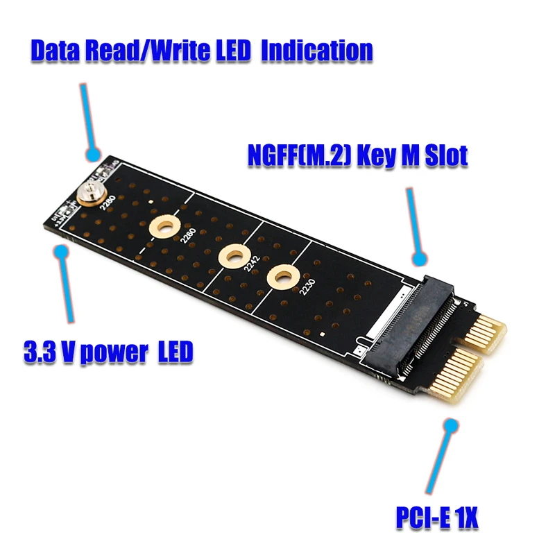 Адаптер Pcie для M2 Nvme Ssd X1 Raiser Pci-E Pci Express M Соединитель в форме ключа поддерживает 2230