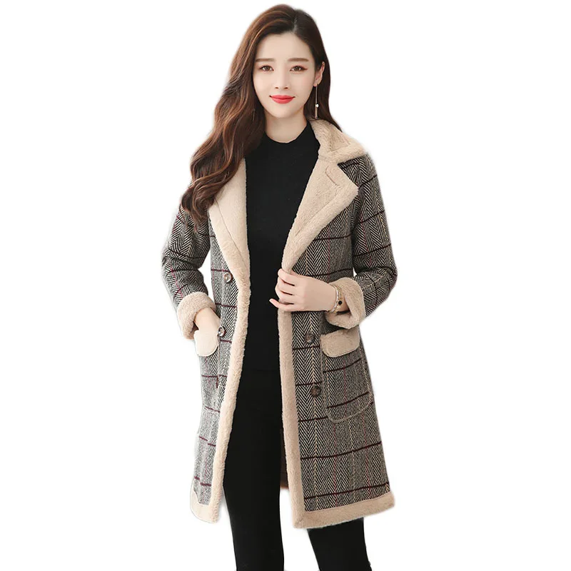 Stylish clothes Women winter jacket Elegant Korean style jackets Thick Warm lattice coat lambswool Outwear Free shipping 1884