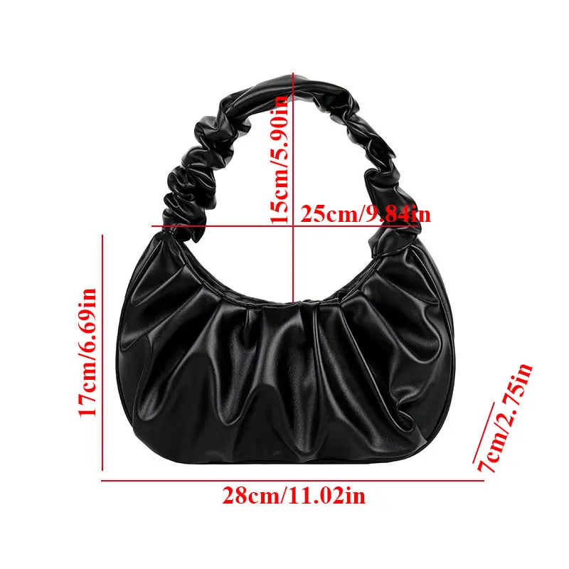 

Women Clouds Fold Handbags PU Leather Purses Simple Shoulder Bag Solid Color Armpit Bag for Female Underarm Summer Small Totes