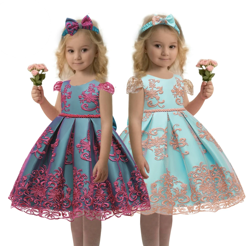 

Новинка 2021, стильные платья для девочек длиной до колена с цветочным рисунком для свадьбы, Детская повязка на голову в стиле пэчворк с рукав...