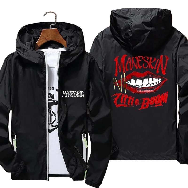 

Måneskin Men's Women Windbreaker Zipper Thin Reflective Sunscreen Skin Pilot Hooded Maneskin Coat Jacket Sports Pilot Oversized