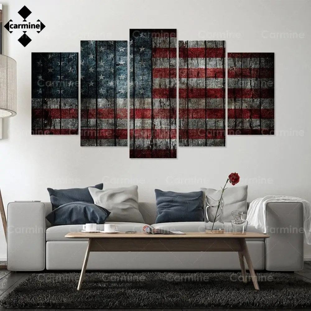 

Настенная Модульная картина с американским флагом, постер с Hd-печатью, 5 шт., Постер и печать, винтажная холщовая картина для декора гостиной