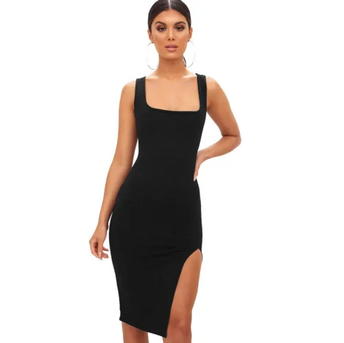 NEW Sexy Women Sleeveless Bodycon Square Neck Split Vestido Party Evening Club Mini Dress Sundress | Женская одежда