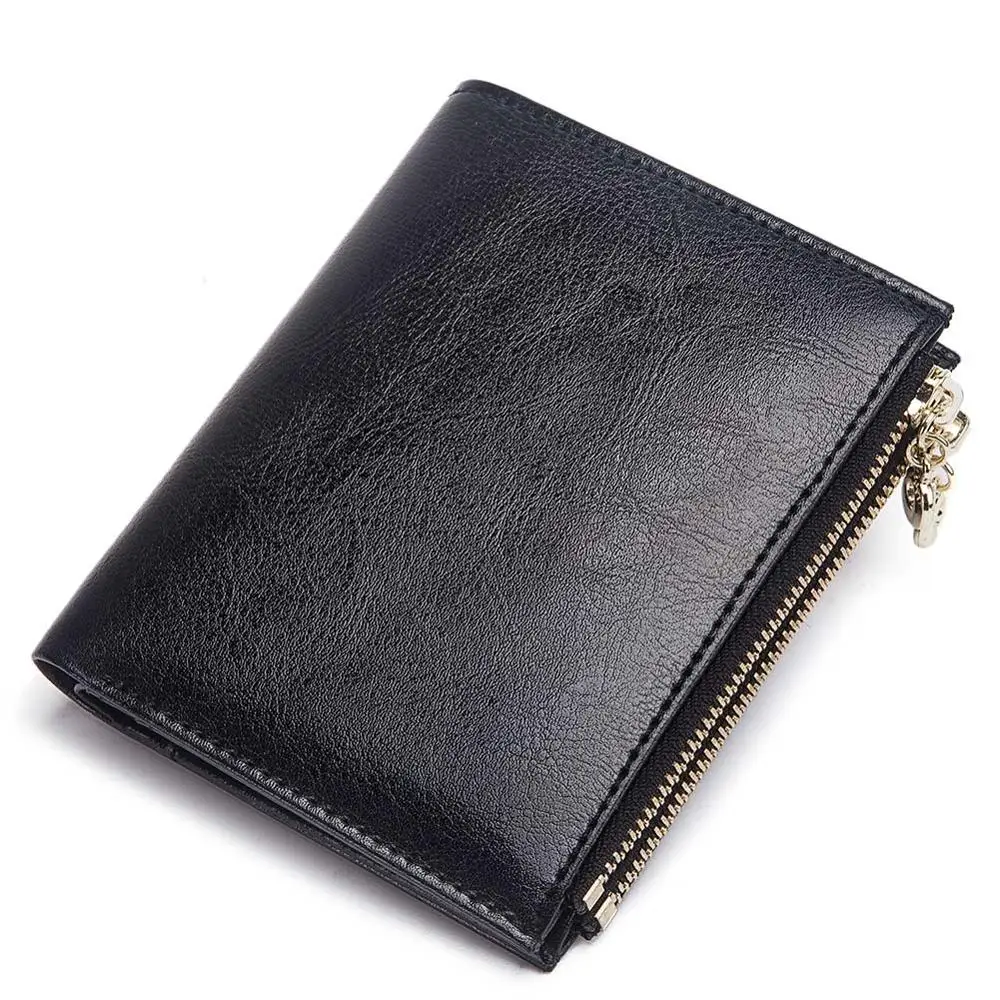 GZCZ Rfid кошелек из натуральной кожи женский кошелек для монет модные короткие кошельки бумажники-зажимы для денег сумка для денег - Цвет: Black