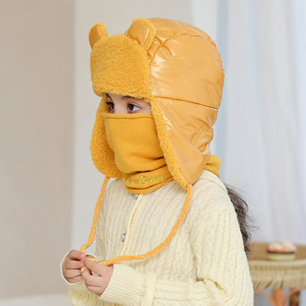 

1 Set Cute Cap Scarf Set Unisex Children Circle Scarf Set Thicken Soft Thicken Plush Ear Protective Hat Scarf