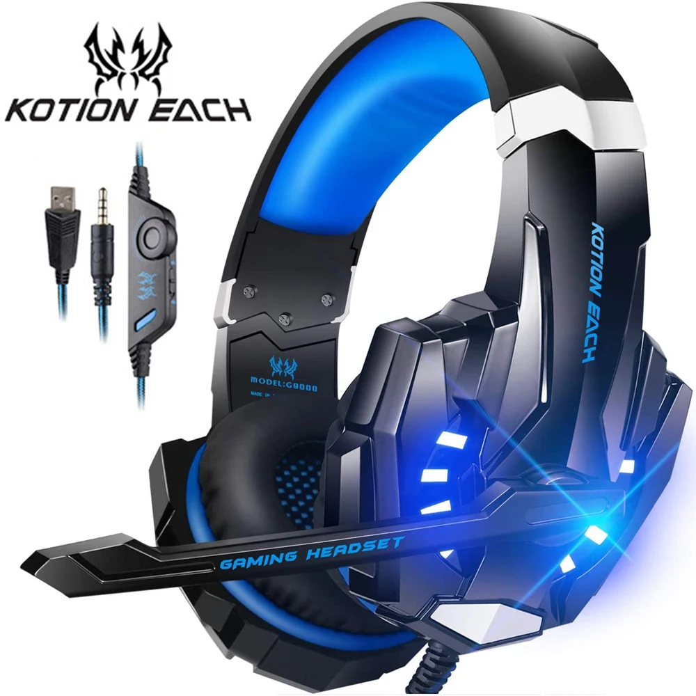 

KOTION EACH Gaming Headset Casque Deep Bass Stereo Game Headphone with Microphone LED Light for PS4 Phone Laptop PC Gamer