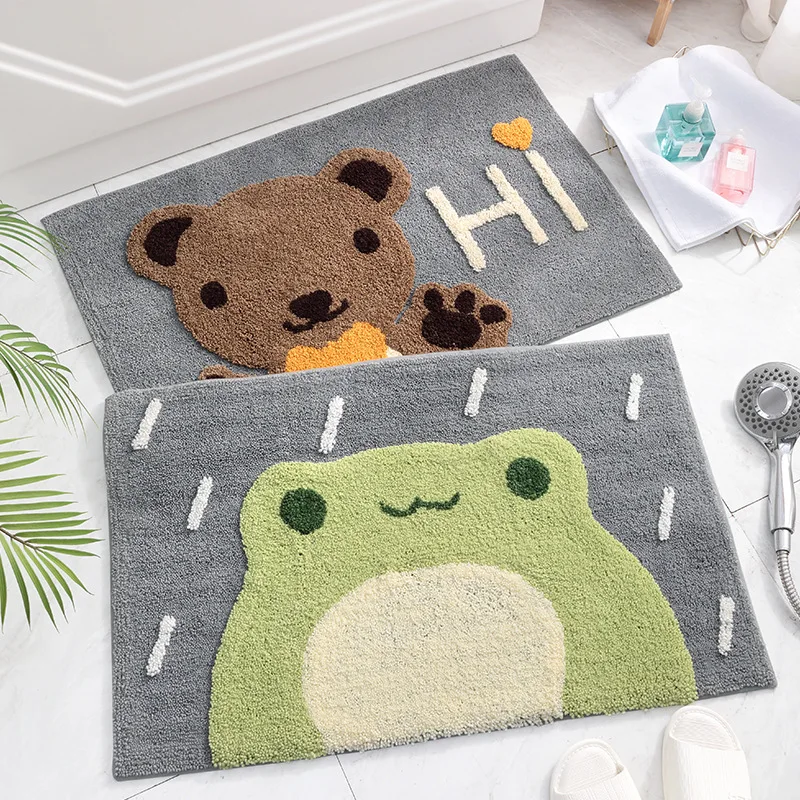 

Frog and Bear Flocking Bath Mat Home Decoration Door Mat Non-slip Absorbent Bathroom Doormat Super Soft Fiber Bath Rug