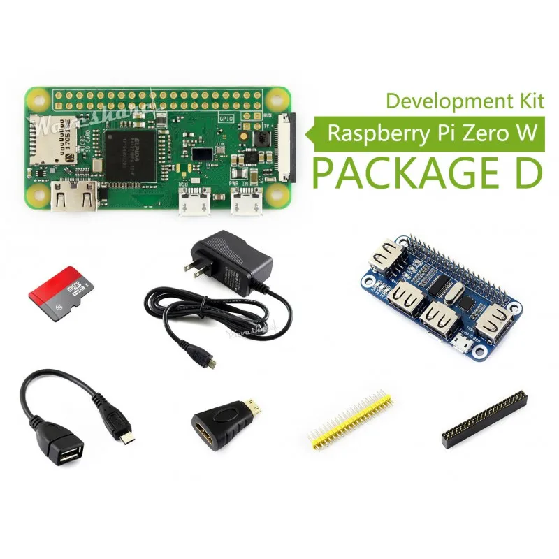Raspberry Pi Zero W Built-In WiFi Kit, Includes USB HUB HAT/ Power Adapter/ Basic Components