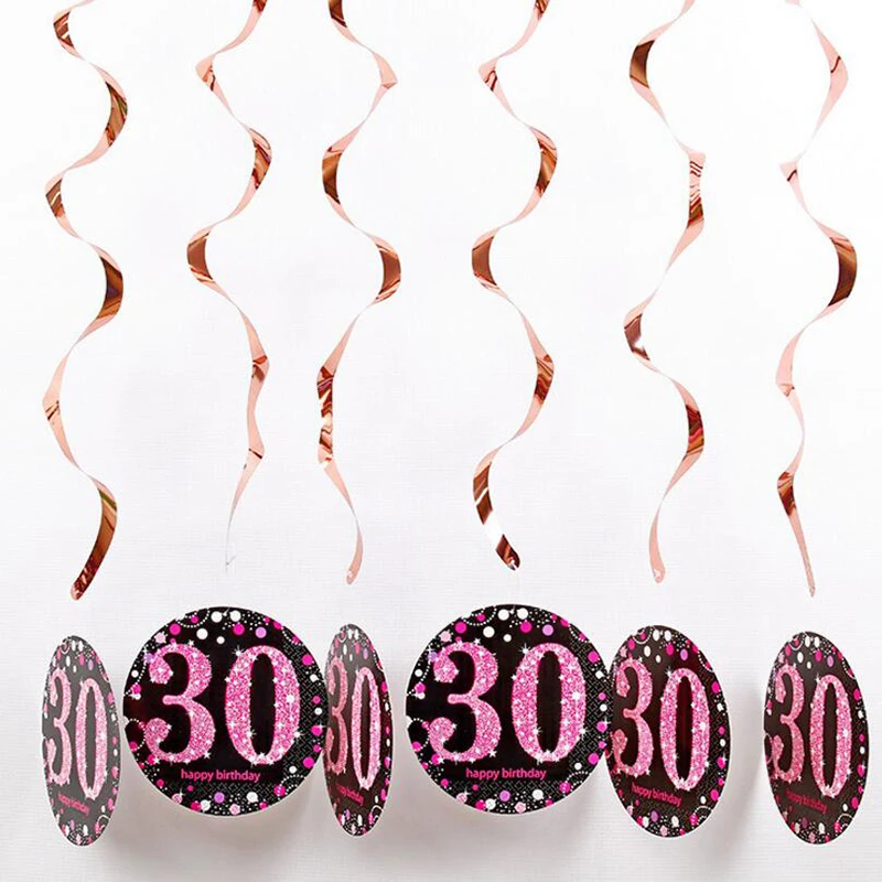 30-pink 6 шт./компл. ПВХ спираль с днем рождения вихревой 18 21 30 40 50 60 70 лет висит День рождения украшения Цветной лента - Цвет: 30-pink