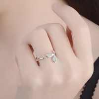 new fashion elegant finger rings light green opal stone fresh branch leaf design opening ring band instagram hot ring jewelry