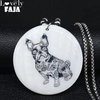 2022 bulldog shell stainless steel statement necklace for women silver color big long chain necklace jewelry collares n20074