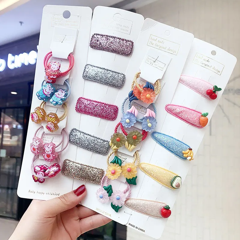 2020 New 10pcs Baby Girls Cute Hairpins Cartoon Animals Fruit Elastic Hair Bands Ponytail Holder Scrunchies Kid Accessories | Детская