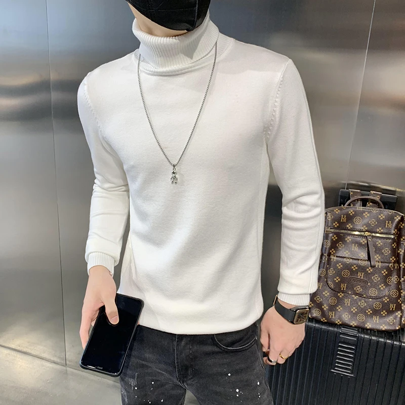 2021 Mens Turtleneck Sweaters and Pullovers Winter Casual Solid Knitted Turtleneck Wool Sweater Fashion Men Pullover Homme S-3XL