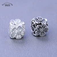 2pcs genuine real pure solid 925 sterling silver beads loose spacers square flower large hole bead diy jewelry making making