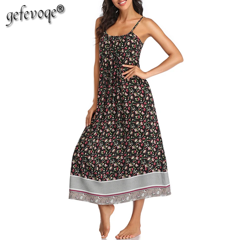 

Women Dresses Vacation Sundress Floral Print Femme Boho Casual Spaghetti Strap Beach Party Long Dress Vestidos De Verano Clothes