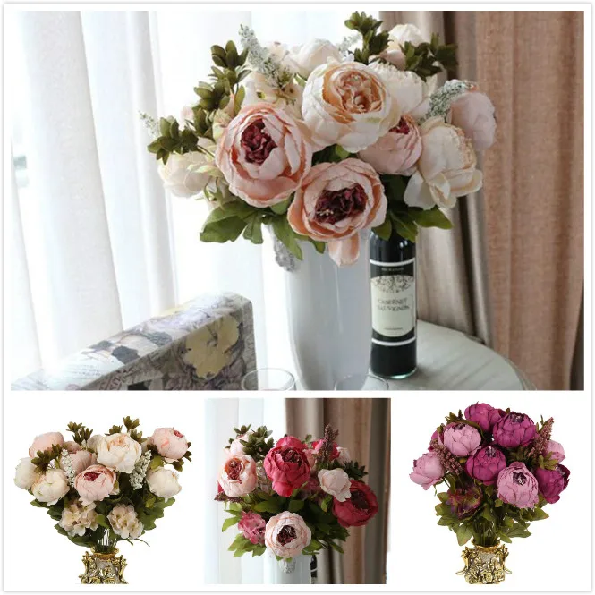 

Искусственный Пион, Шелковый цветок букет листьев для дома вечерние свадебные украшения сада он