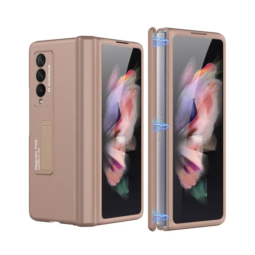 for samsung galaxy z fold 3 fold3 5g case hinge magnetic adsorption kickstand ultra thin hard plastic phone cover case free global shipping