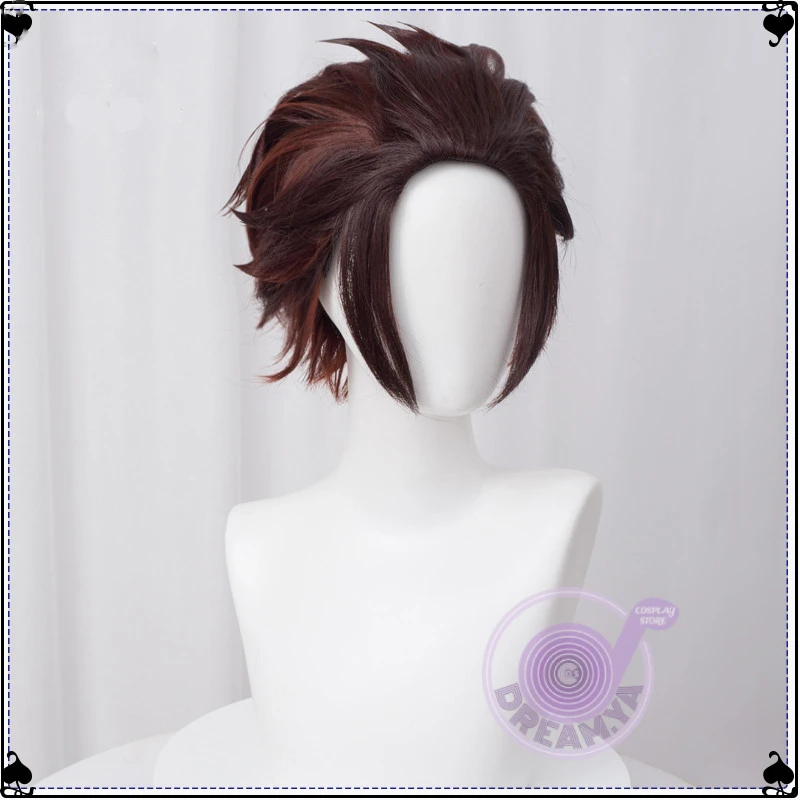 Парик для косплея Kamado Tanjirou из аниме рассекающий демонов черно-коричневый