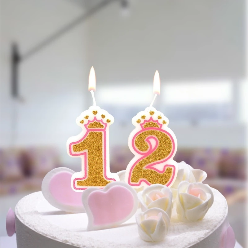 Счастливая фотография Золотая свеча блестящий шрифт PinkNumber 0 9 топперы для тортов