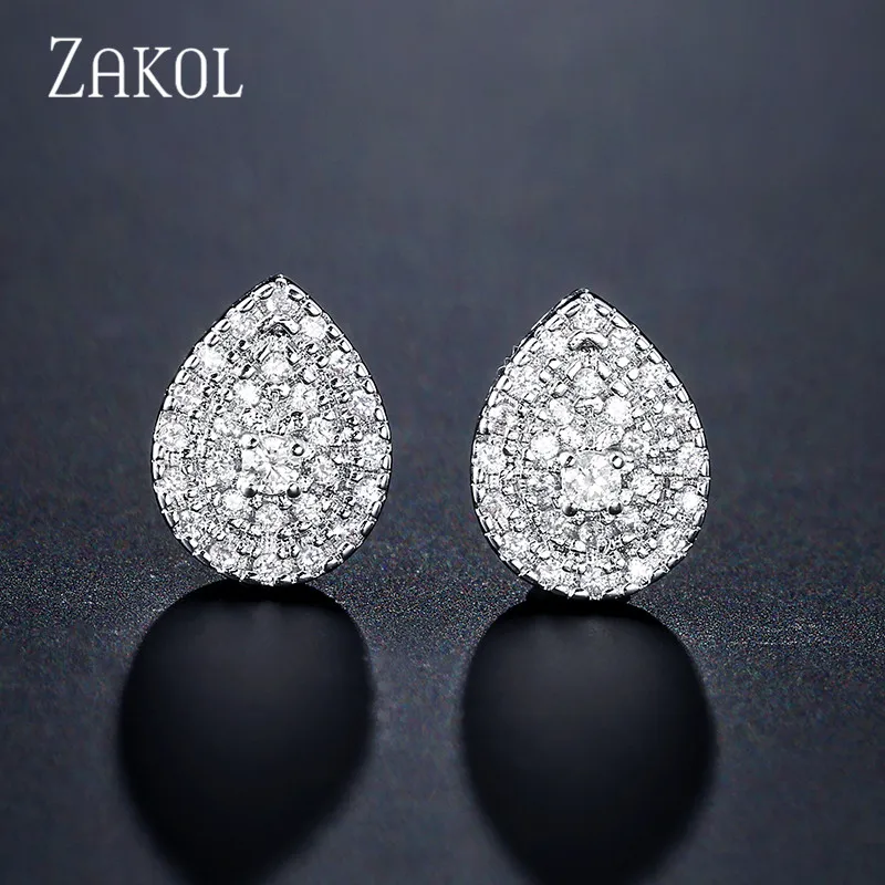ZAKOL простые высококачественные каплевидные серьги с цирконием кубической