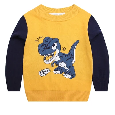 dinosaur yellow Свитера для маленьких мальчиков от 2 до 8 лет трикотажная одежда пуловеры с круглым вырезом хлопковые свитера с рисунком динозавра для девочек Детский свитер - Цвет: dinosaur yellow