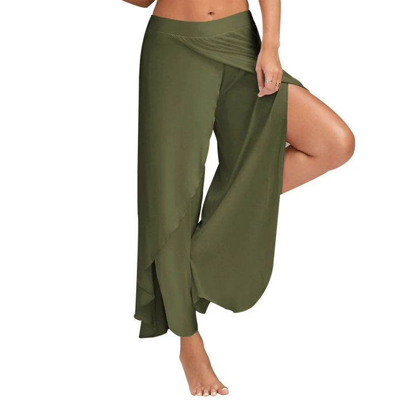 Женские широкие брюки однотонная с приметанными оборками раздельные Широкие