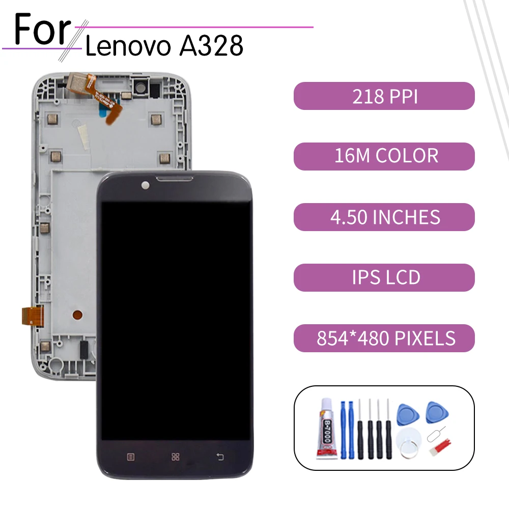 

4.5"ORIGINAL For LENOVO A328 LCD Touch Screen Digitizer Assembly For Lenovo A328 Display with Frame Replacement Dual SIM 4GB 1GB