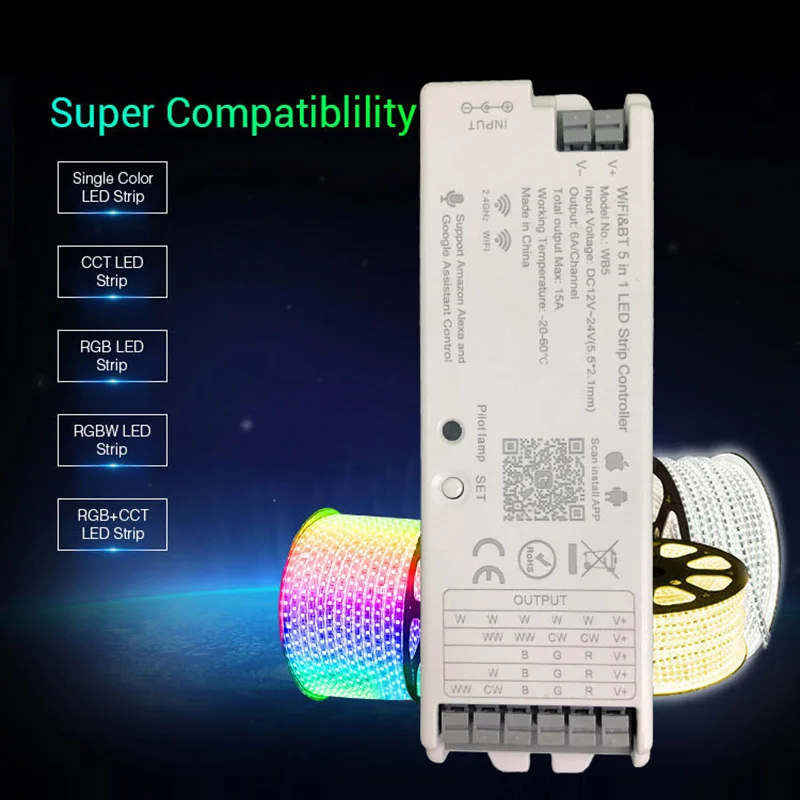 

Tuya WIFI Light Strip Controller Wifi+Bluetooth Wireless 2.4GHz Remote Control Switch Voice Control, For Alexa Google Assistant