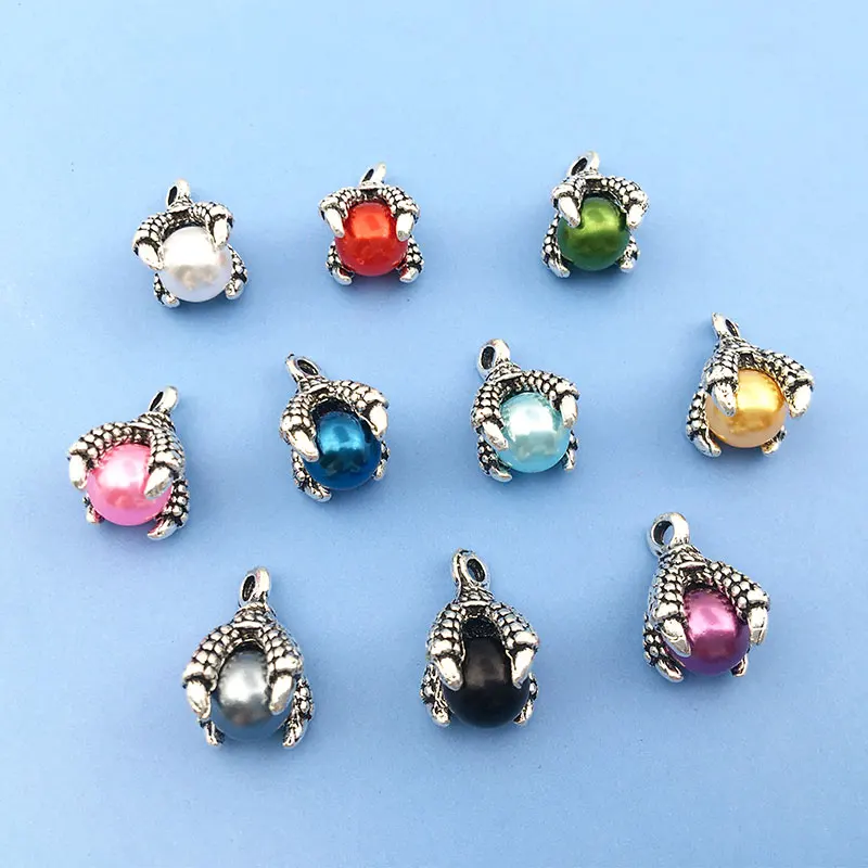 5 шт. античный серебряный коготь дракона из цинкового сплава с жемчугом подвески