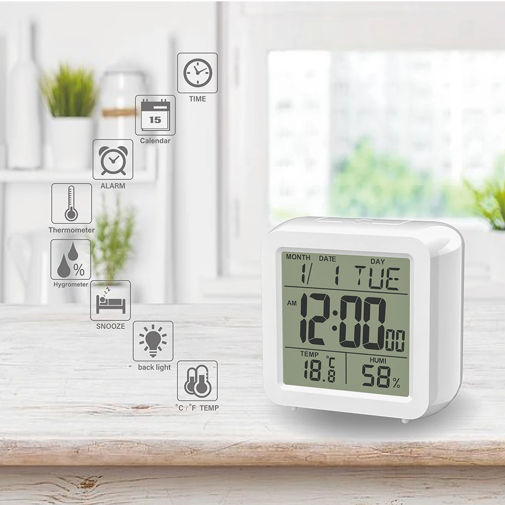 digital alarm clock electronic desk clock white kid bedside night home with thermometer hygrometer snooze calendar for home free global shipping