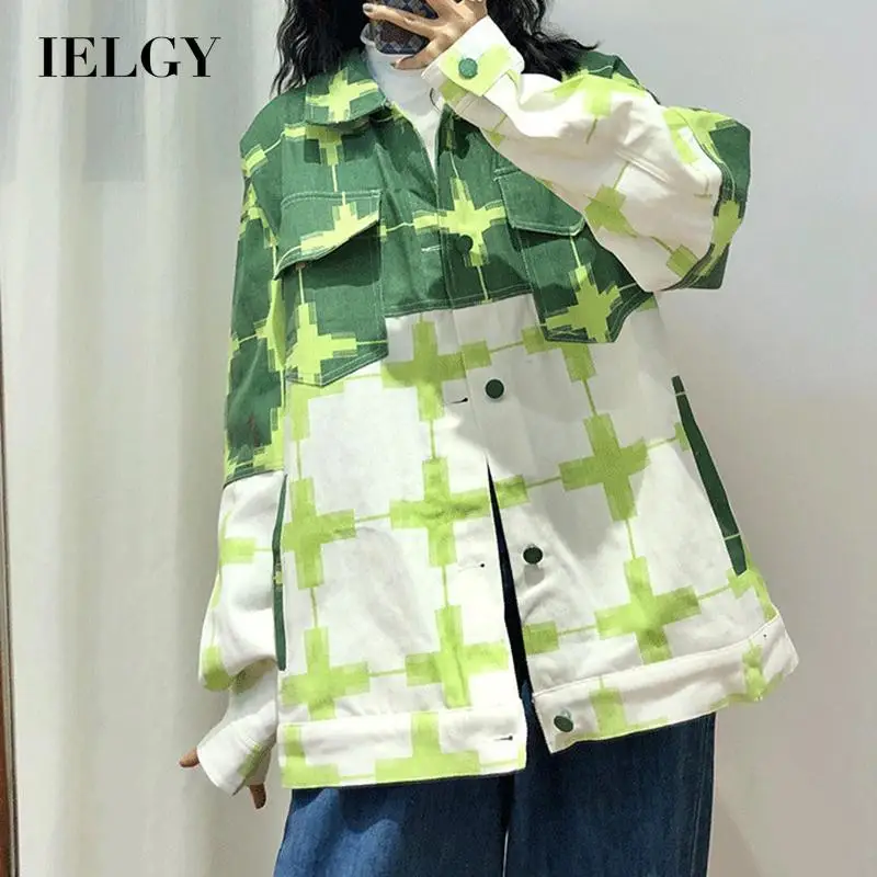 

IELGY Korean version of Hong Kong style jacket women retro casual loose all-match color matching top trend