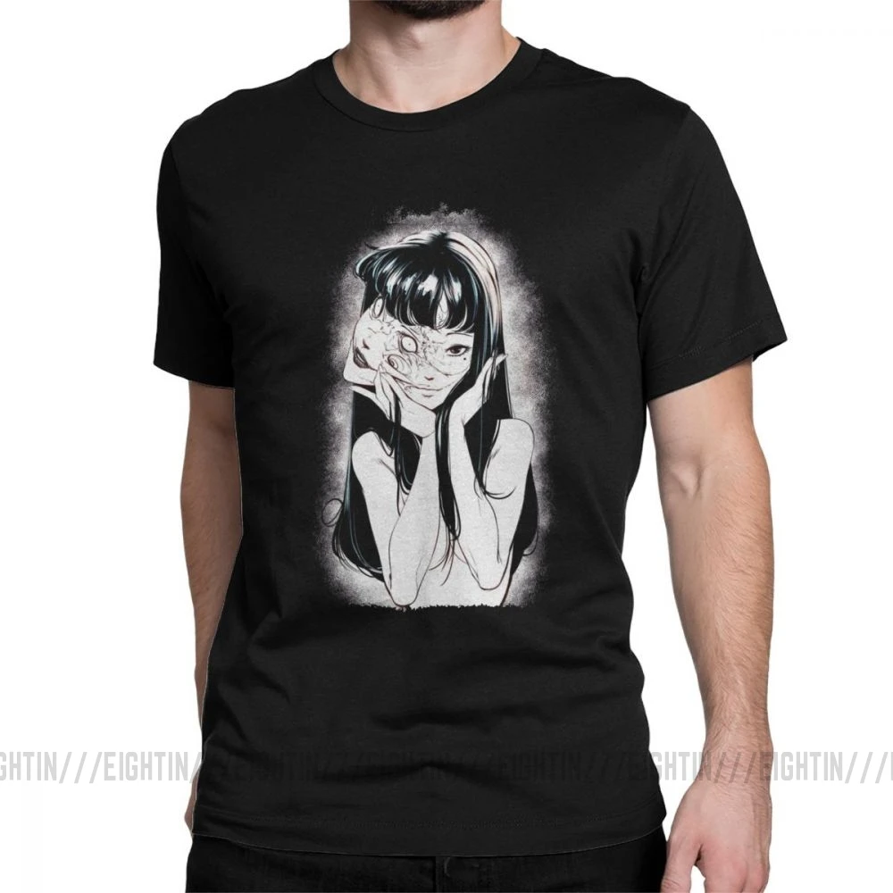 Junji Ito, мужские футболки, японская каго манга, ужас, томие, Харадзюку, футболки с коротким рукавом, хлопок, 6XL одежда - Цвет: Черный