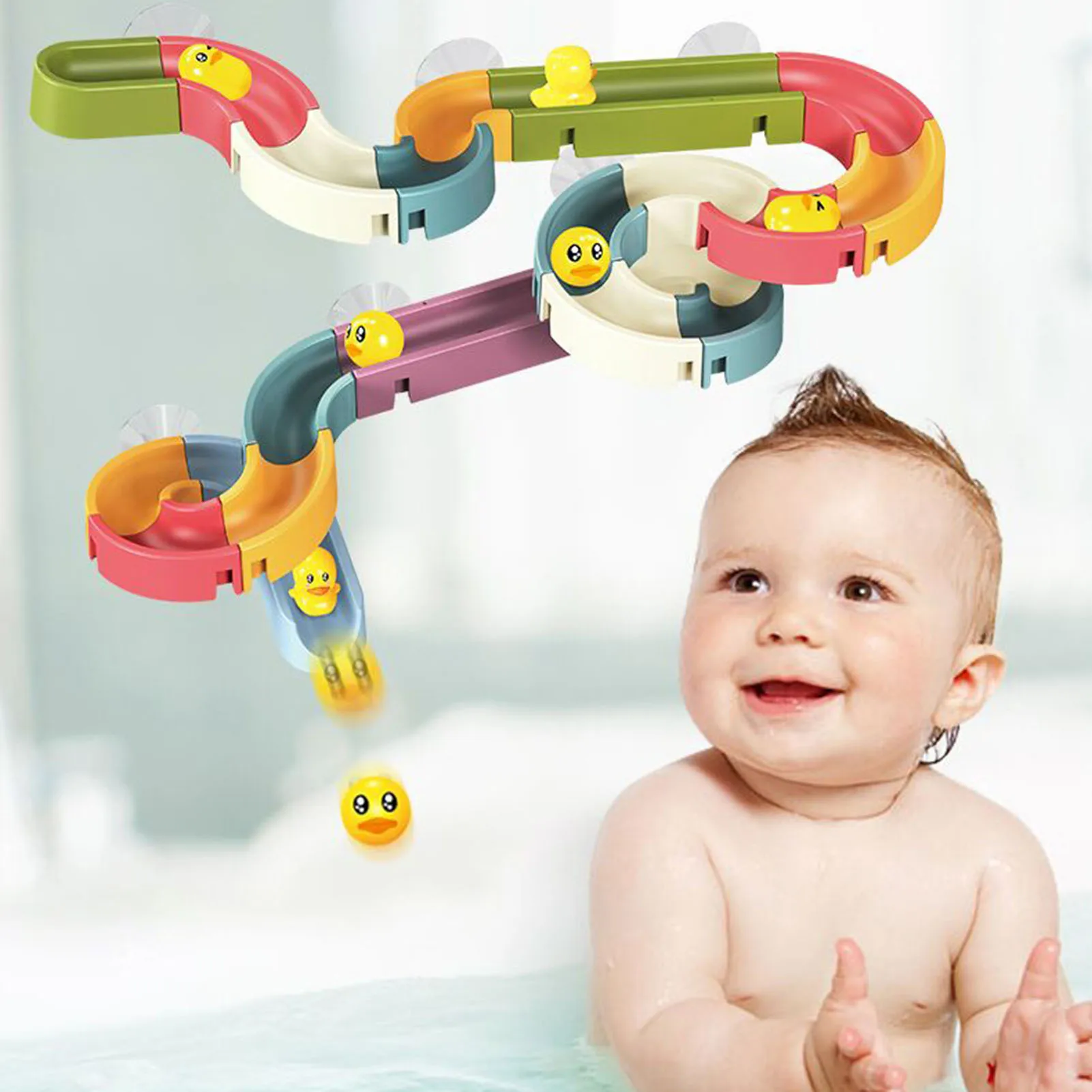 

34Pcs DIY Baby Bath Toys Bathroom Bathtub Wall Suction Cup Marble Race Run Track Kids Play Water Games Toy Set for Children