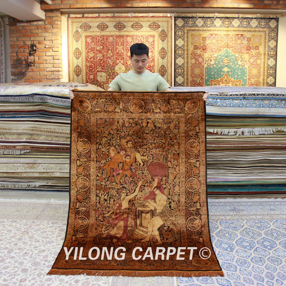 Yilong 4 5 &quotx 6 5&quot Золотой Ангел гобелен ручной узелки ковры шелковый ковер (TJ078) | Дом