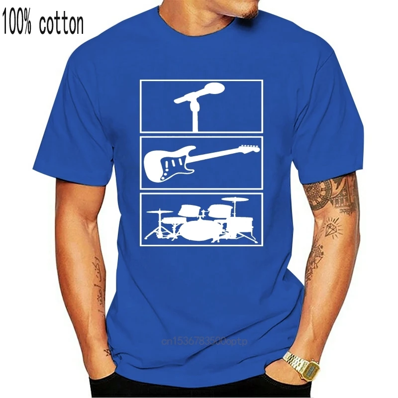Футболка Rock Roll с микрофоном электрогитарой аккумулятором барабаном музыкальной