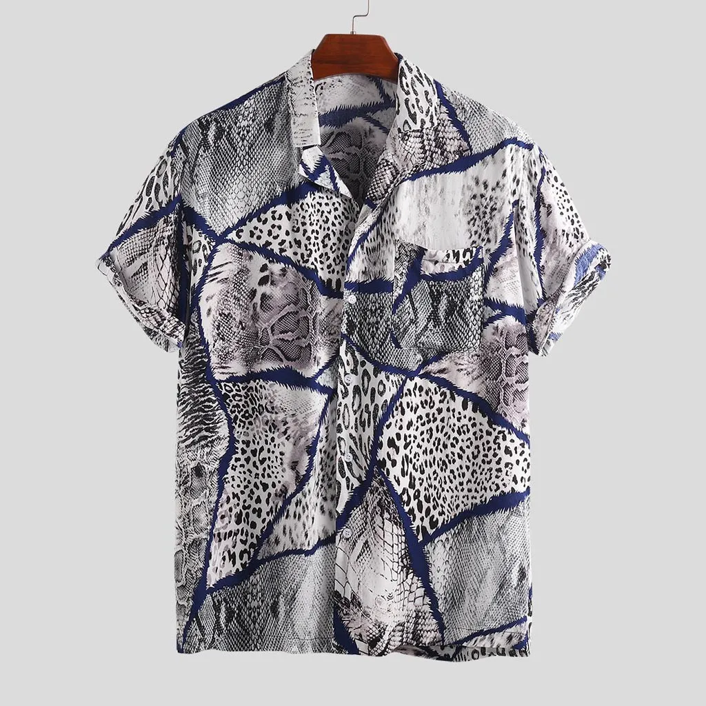 Men's Leopard Shirt summer short sleeve shirt men fashion causal shirt tops male shirt
