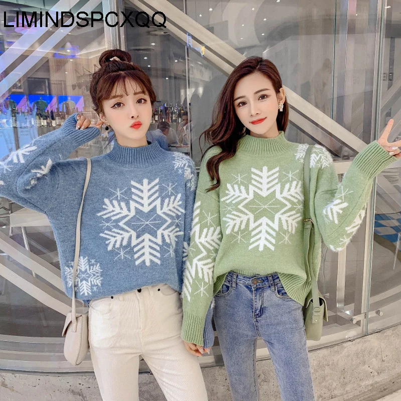 Рождественский норковый свитер с высоким воротником 2021 женский свободный