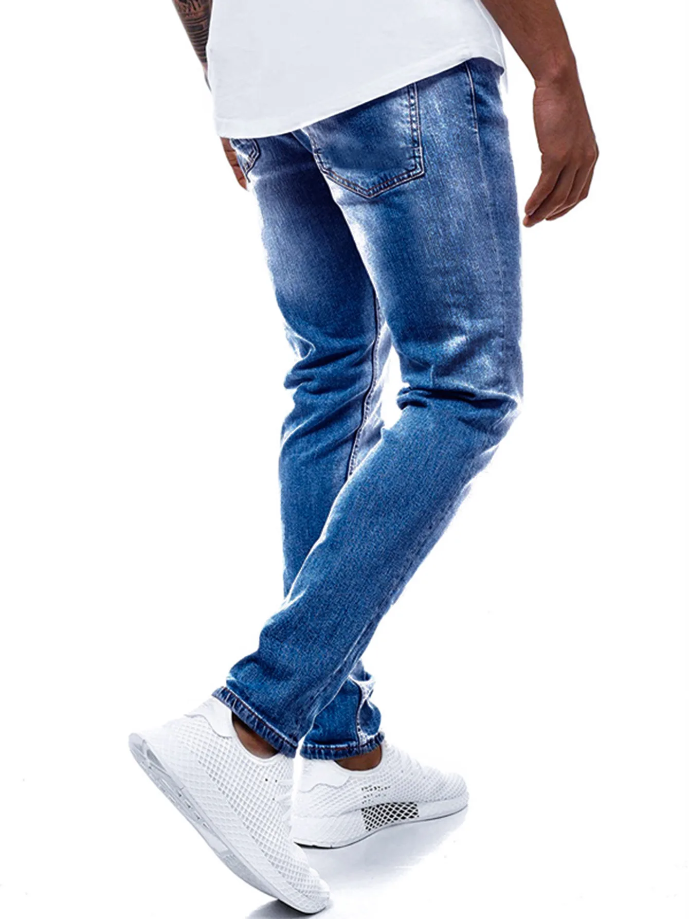 LUCLESAM Men Fashion Skinny Jeans Winter Gradient Washing Slim Fit Denim Pants Mens Cowboy Trousers