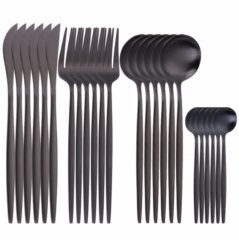 Stainless Steel Cutlery Set 24 Pcs Kitchen Tableware Matte Black Cutlery Set Forks Spoons Knives Set Dinneware Western Tableware